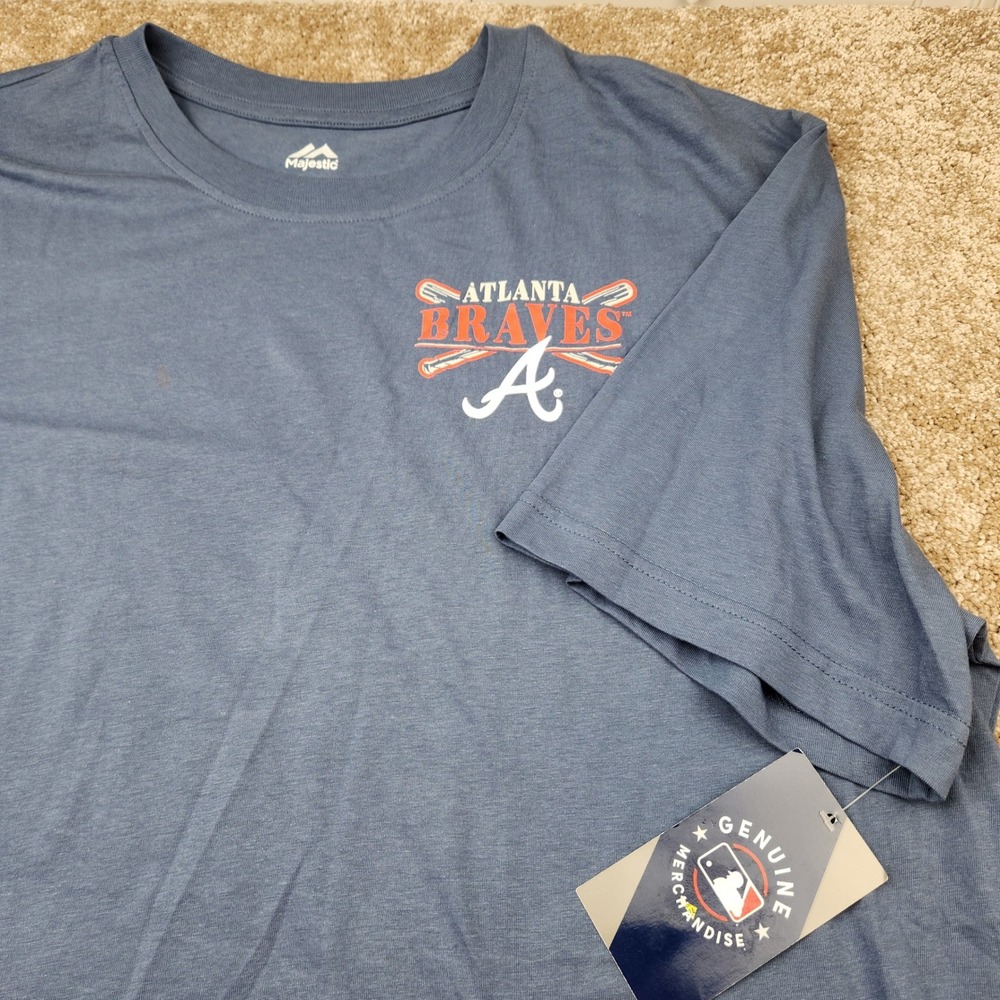 Majestic Atlanta Braves MLB T-Shirt Mens 2XL Navy Blue Peach Graphic New NWT